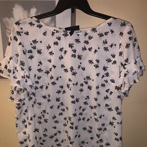 Lane Bryant White/Black Floral Blouse